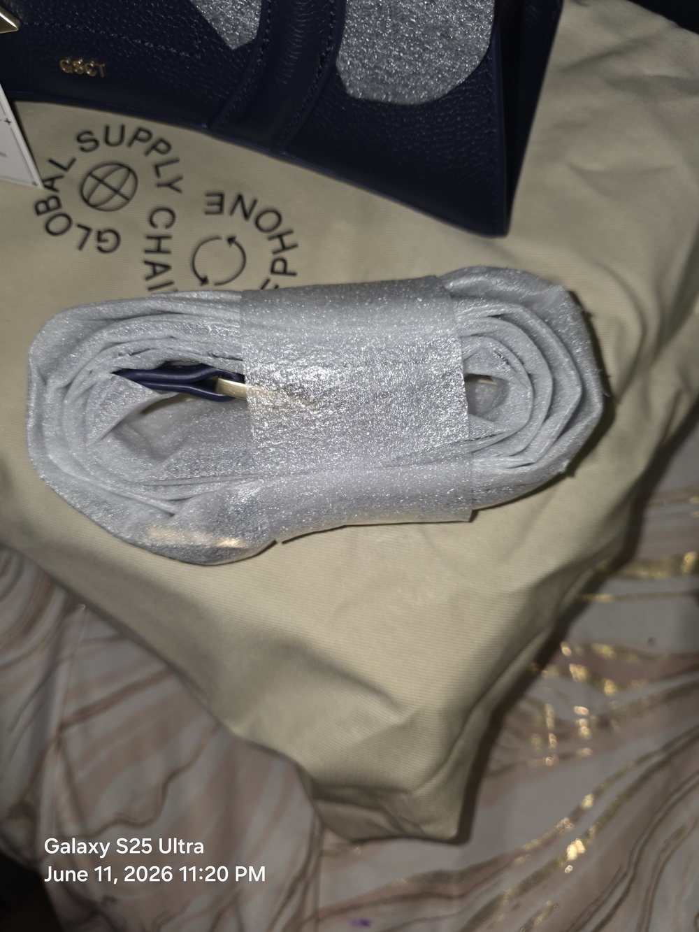 MSCHF Navy Blue Leather Handbag with Shoulder Strap and Dust Bag. MFRP:$650 - Picture 7 of 10